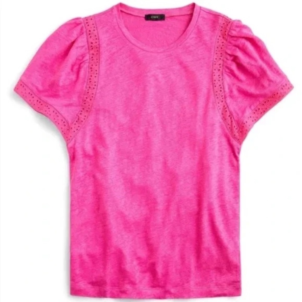 J.Crew Linen Flutter Sleeve T-Shirt with Eyelet Trim, Size S, NWT